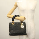 Christian Dior Canage Hand Bag Nylon Black Gold Auth 142241-22