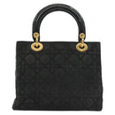 Christian Dior Canage Hand Bag Nylon Black Gold Auth 142241-3