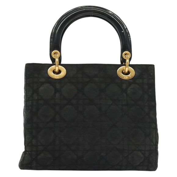 Christian Dior Canage Hand Bag Nylon Black Gold Auth 142241