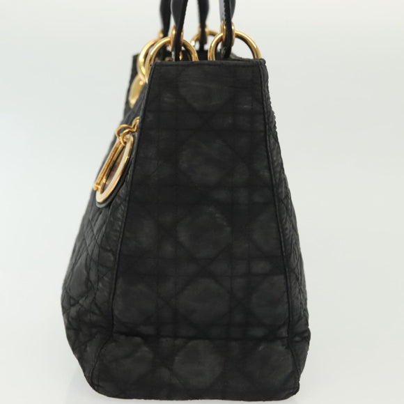 Christian Dior Canage Hand Bag Nylon Black Gold Auth 142241