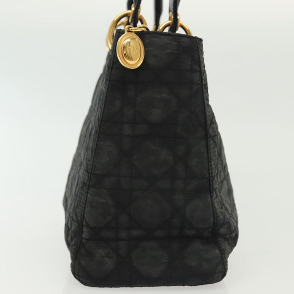 Christian Dior Canage Hand Bag Nylon Black Gold Auth 142241