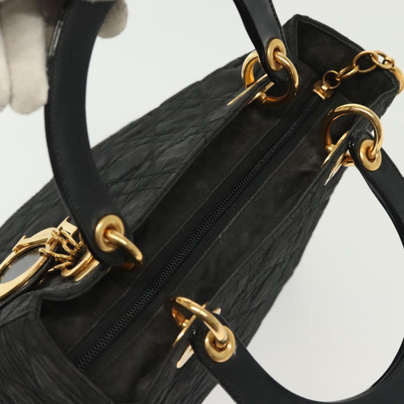 Christian Dior Canage Hand Bag Nylon Black Gold Auth 142241