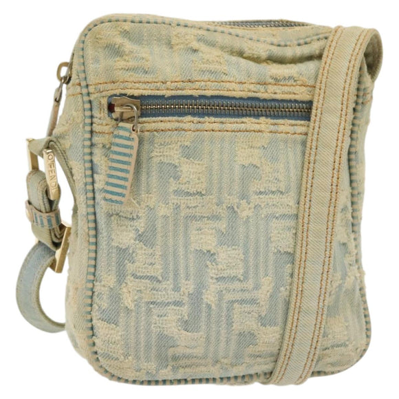 FENDI Shoulder Bag Denim Light Blue Gold Auth 142242
