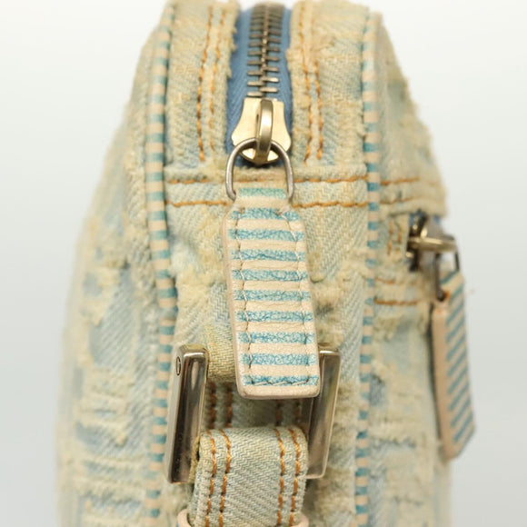 FENDI Shoulder Bag Denim Light Blue Gold Auth 142242