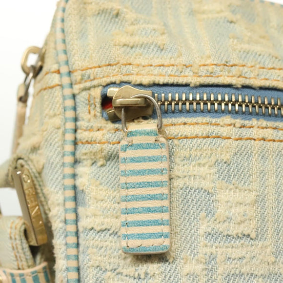 FENDI Shoulder Bag Denim Light Blue Gold Auth 142242