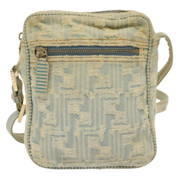 FENDI Shoulder Bag Denim Light Blue Gold Auth 142242