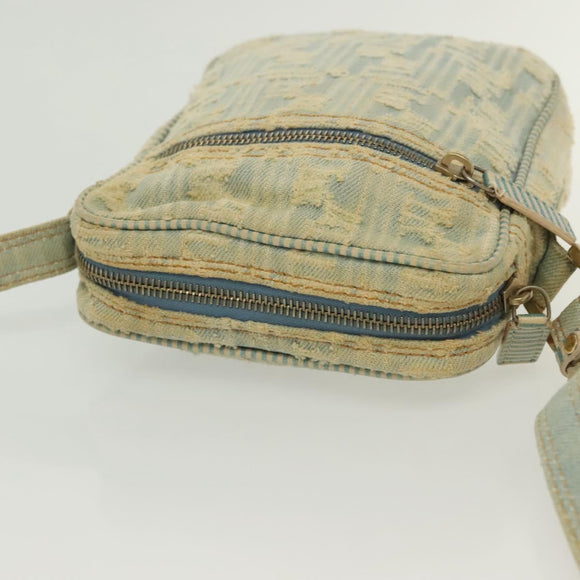 FENDI Shoulder Bag Denim Light Blue Gold Auth 142242