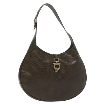 Salvatore Ferragamo Gancini Shoulder Bag Leather Brown Gold Auth 142243
