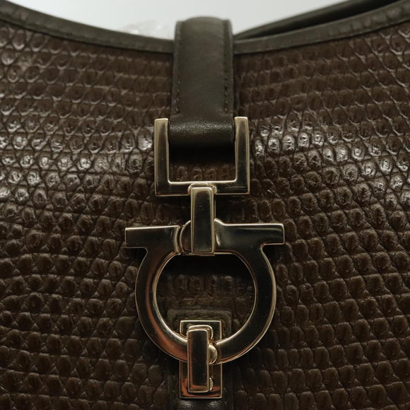 Salvatore Ferragamo Gancini Shoulder Bag Leather Brown Gold Auth 142243