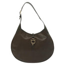 Salvatore Ferragamo Gancini Shoulder Bag Leather Brown Gold Auth 142243-13