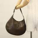 Salvatore Ferragamo Gancini Shoulder Bag Leather Brown Gold Auth 142243-21