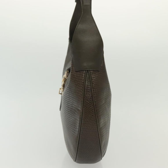 Salvatore Ferragamo Gancini Shoulder Bag Leather Brown Gold Auth 142243