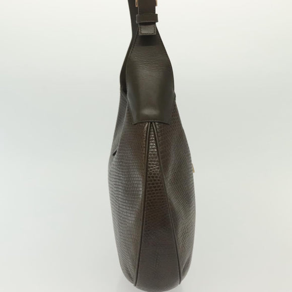 Salvatore Ferragamo Gancini Shoulder Bag Leather Brown Gold Auth 142243