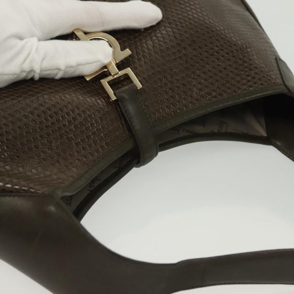 Salvatore Ferragamo Gancini Shoulder Bag Leather Brown Gold Auth 142243