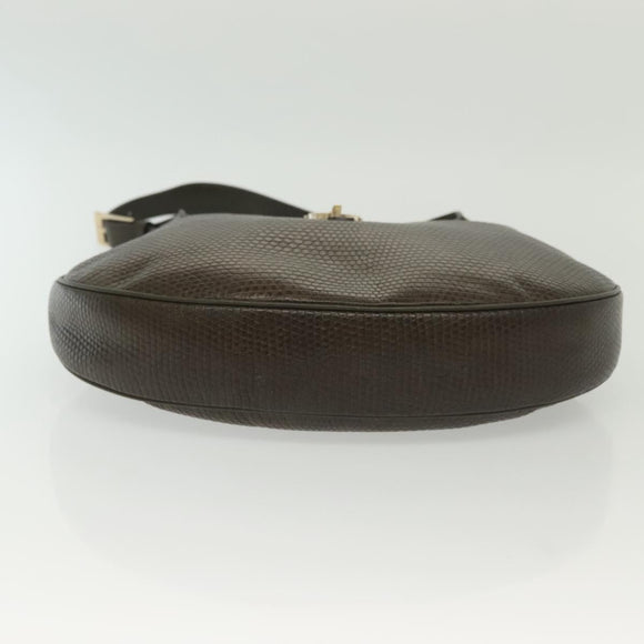 Salvatore Ferragamo Gancini Shoulder Bag Leather Brown Gold Auth 142243