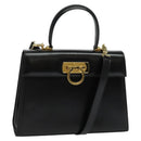 Salvatore Ferragamo Gancini Hand Bag Leather 2way Black Gold Auth 142244-1