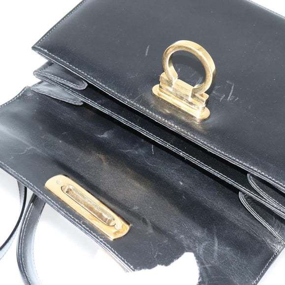 Salvatore Ferragamo Gancini Hand Bag Leather 2way Black Gold Auth 142244