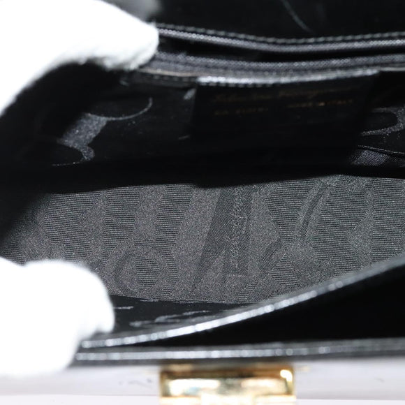 Salvatore Ferragamo Gancini Hand Bag Leather 2way Black Gold Auth 142244