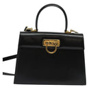 Salvatore Ferragamo Gancini Hand Bag Leather 2way Black Gold Auth 142244-2