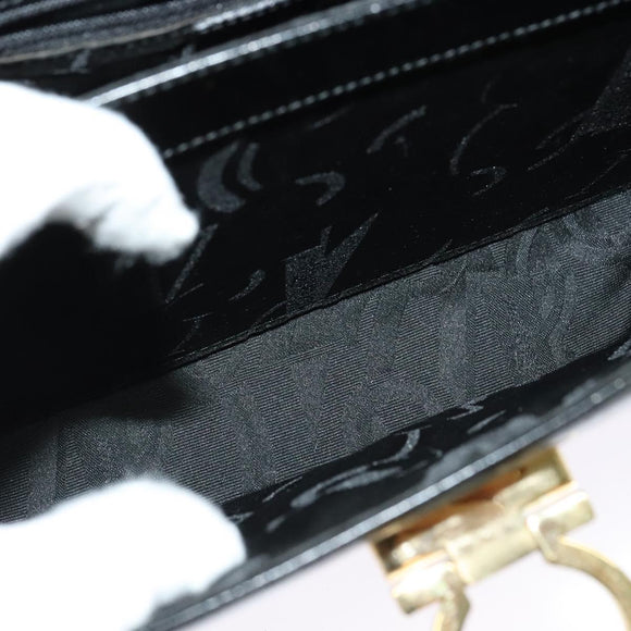 Salvatore Ferragamo Gancini Hand Bag Leather 2way Black Gold Auth 142244