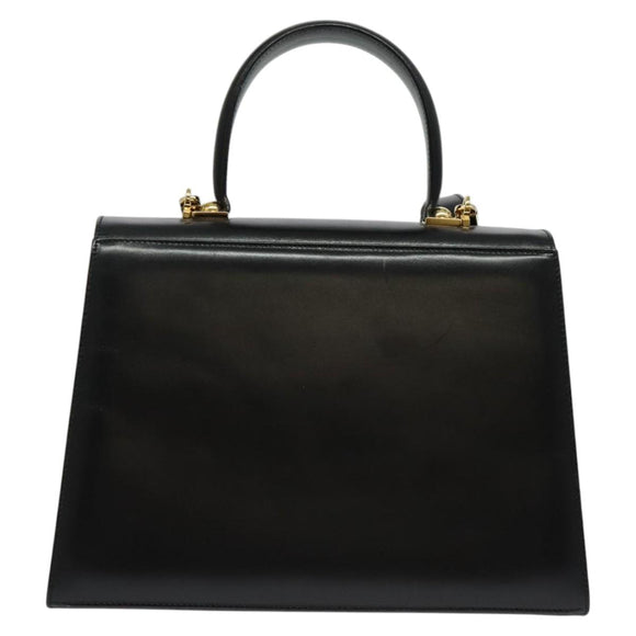 Salvatore Ferragamo Gancini Hand Bag Leather 2way Black Gold Auth 142244