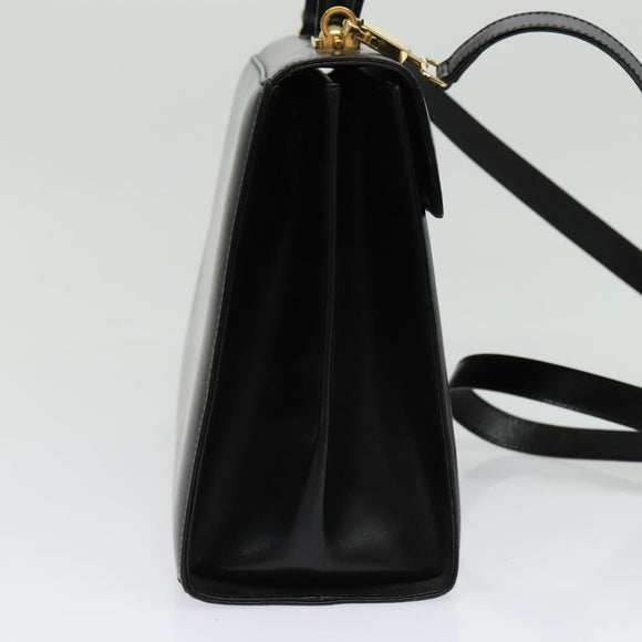 Salvatore Ferragamo Gancini Hand Bag Leather 2way Black Gold Auth 142244