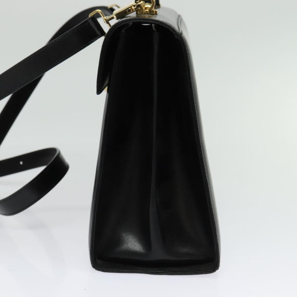 Salvatore Ferragamo Gancini Hand Bag Leather 2way Black Gold Auth 142244