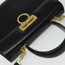 Salvatore Ferragamo Gancini Hand Bag Leather 2way Black Gold Auth 142244-6