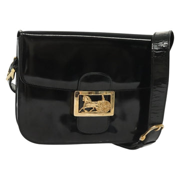 CELINE Horse Carriage Shoulder Bag Patent leather Black Gold Auth 142247