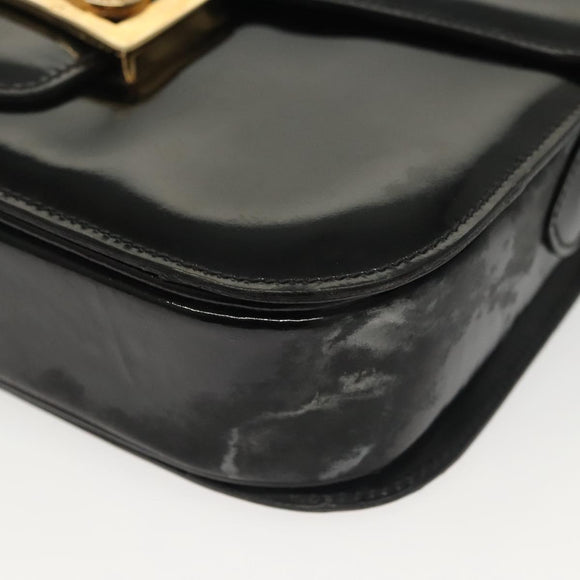 CELINE Horse Carriage Shoulder Bag Patent leather Black Gold Auth 142247