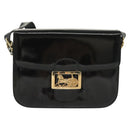 CELINE Horse Carriage Shoulder Bag Patent leather Black Gold Auth 142247-2