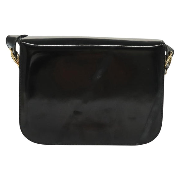 CELINE Horse Carriage Shoulder Bag Patent leather Black Gold Auth 142247