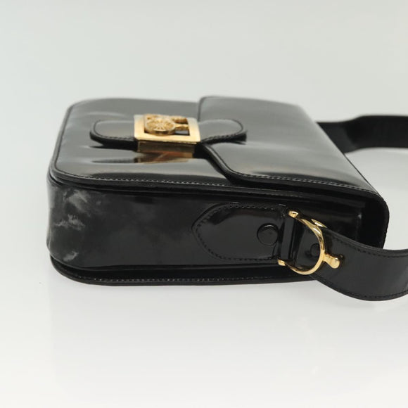 CELINE Horse Carriage Shoulder Bag Patent leather Black Gold Auth 142247