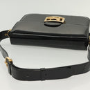 CELINE Horse Carriage Shoulder Bag Patent leather Black Gold Auth 142247-7