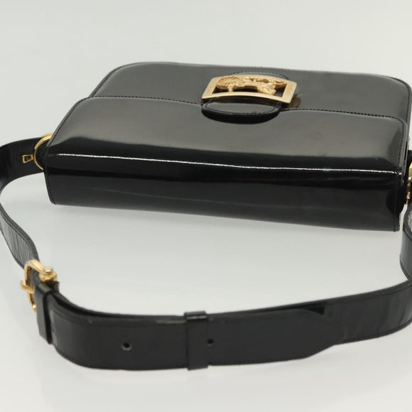 CELINE Horse Carriage Shoulder Bag Patent leather Black Gold Auth 142247