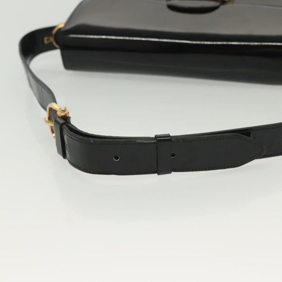 CELINE Horse Carriage Shoulder Bag Patent leather Black Gold Auth 142247