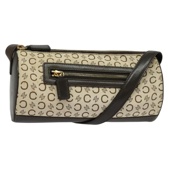 CELINE C Macadam Canvas Shoulder Bag Beige Gold Auth 142248