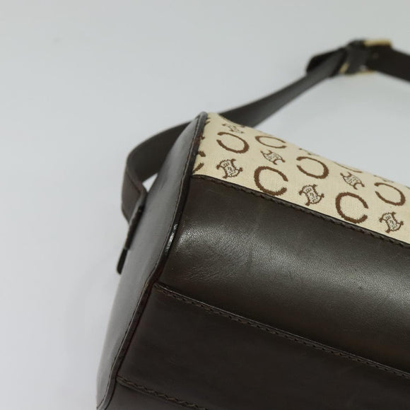 CELINE C Macadam Canvas Shoulder Bag Beige Gold Auth 142248