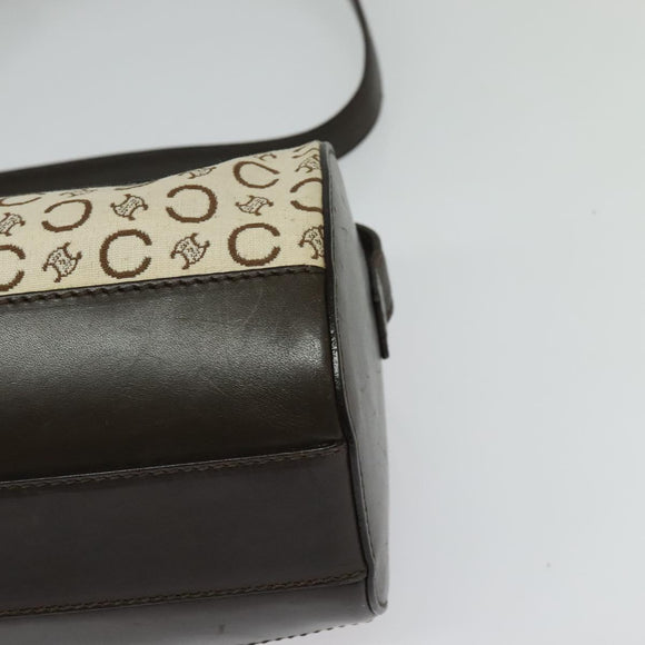 CELINE C Macadam Canvas Shoulder Bag Beige Gold Auth 142248