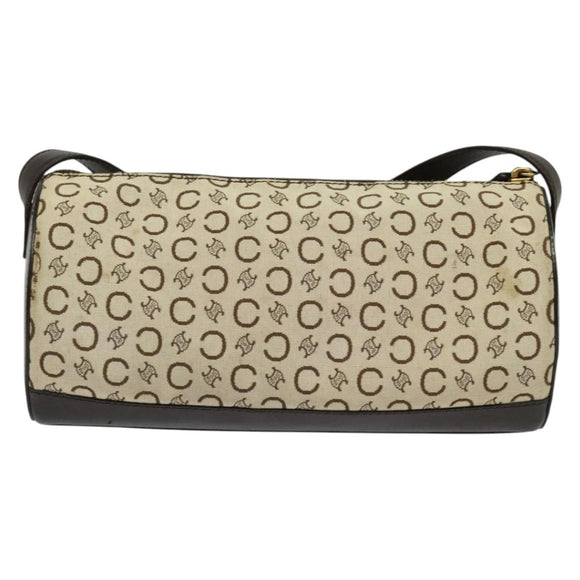CELINE C Macadam Canvas Shoulder Bag Beige Gold Auth 142248