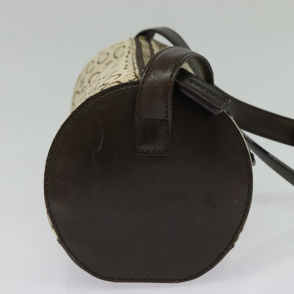 CELINE C Macadam Canvas Shoulder Bag Beige Gold Auth 142248