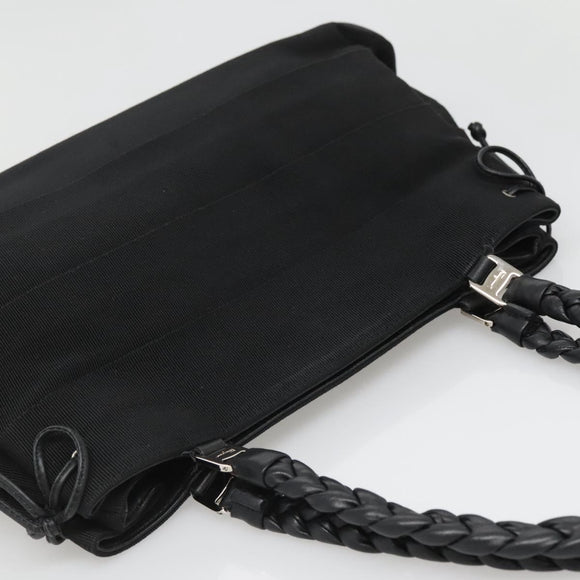 Salvatore Ferragamo Vala Hand Bag Canvas Black Silver Auth 142249