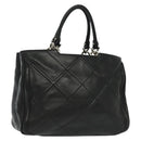 Salvatore Ferragamo Vala Hand Bag Leather Black Silver Auth 142250-1