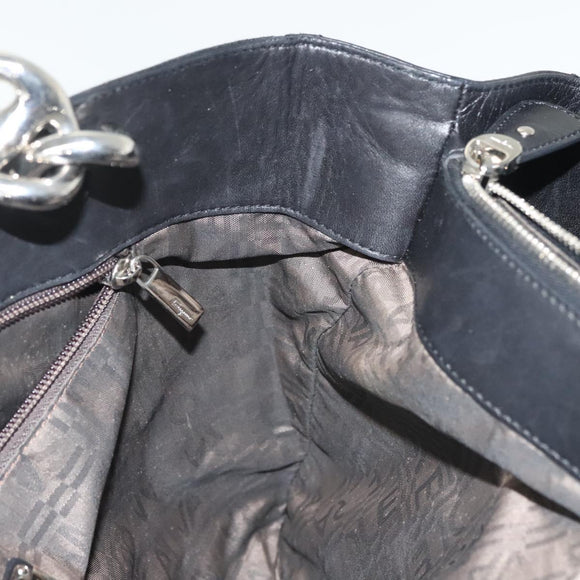 Salvatore Ferragamo Vala Hand Bag Leather Black Silver Auth 142250