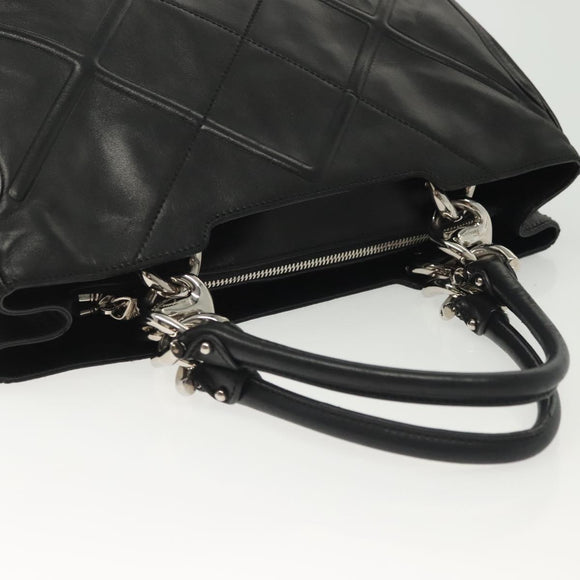 Salvatore Ferragamo Vala Hand Bag Leather Black Silver Auth 142250