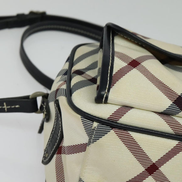 BURBERRY Nova Check Blue Label Shoulder Bag Canvas Beige Silver Auth 142252