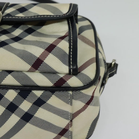 BURBERRY Nova Check Blue Label Shoulder Bag Canvas Beige Silver Auth 142252
