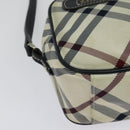 BURBERRY Nova Check Blue Label Shoulder Bag Canvas Beige Silver Auth 142252-15