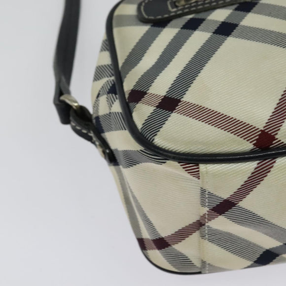 BURBERRY Nova Check Blue Label Shoulder Bag Canvas Beige Silver Auth 142252