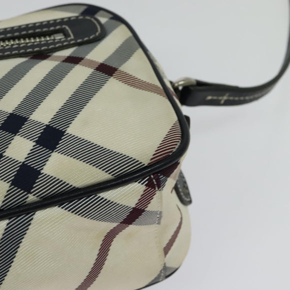 BURBERRY Nova Check Blue Label Shoulder Bag Canvas Beige Silver Auth 142252